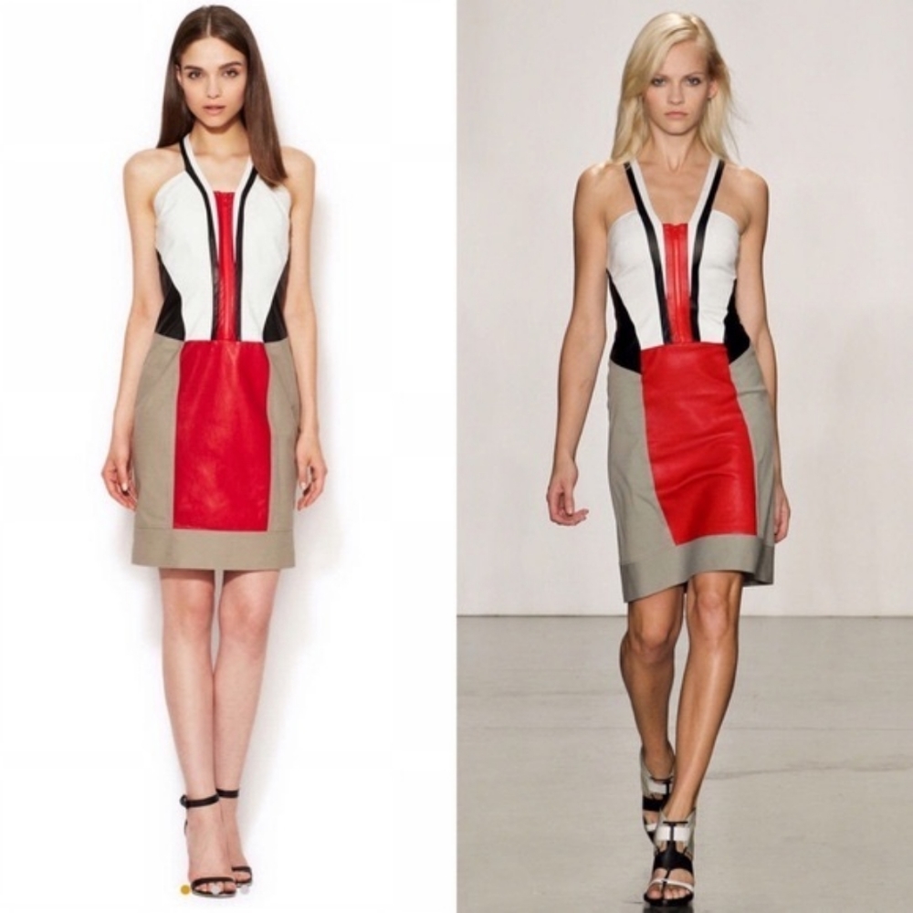 VTG Color Block 👗 Dress 100% Leather